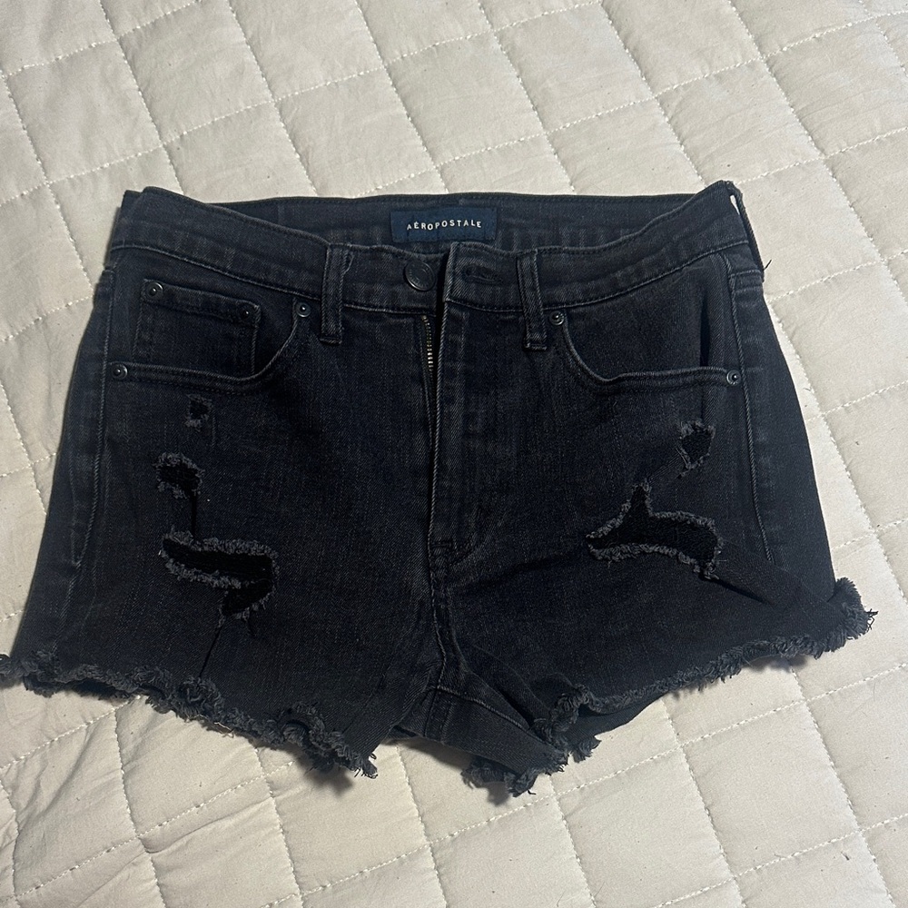 Aeropostale Women's Distressed Black Jean Shorts